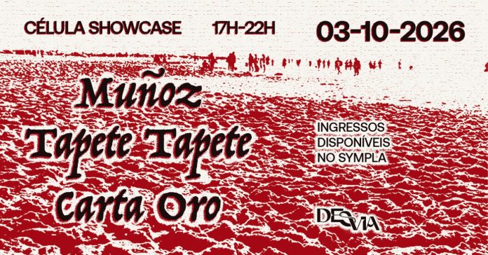 Arte de divulgação do show de Muñoz, Tapete Tapete e Carta Oro no Célula Showcase, em Florianópolis, em 3 de outubro de 2026