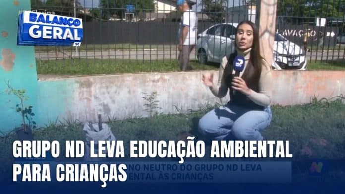 Plantio de mudas nativas do Projeto Carbono Neutro do Grupo ND com crianças em Santa Catarina