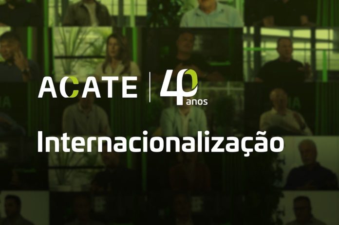 Arte do episódio da websérie ACATE 40 Anos sobre internacionalização de empresas de tecnologia de Santa Catarina