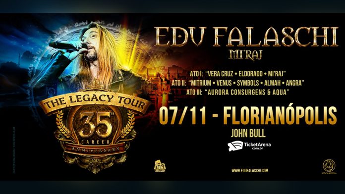 Arte oficial da Mi'raj & The Legacy Tour, de Edu Falaschi, no John Bull Floripa