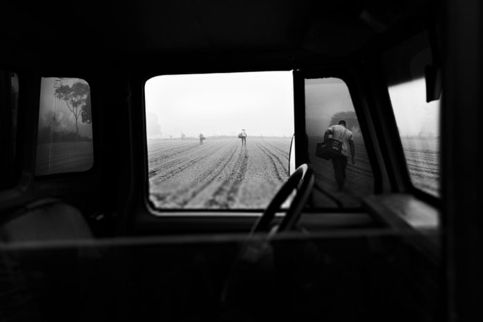 Fotografia em preto e branco, de tons escuros, do artista Daniel Machado, integrante da exposição Entre Tempos no MASC