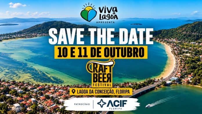 Arte de divulgação do Festival Craft Beer na Lagoa da Conceição, com as marcas Viva a Lagoa, Craft Beer Festival e ACIF