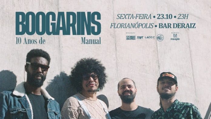 Banner de divulgação do show do Boogarins, turnê 10 Anos de Manual, no DeRaiz, em Florianópolis