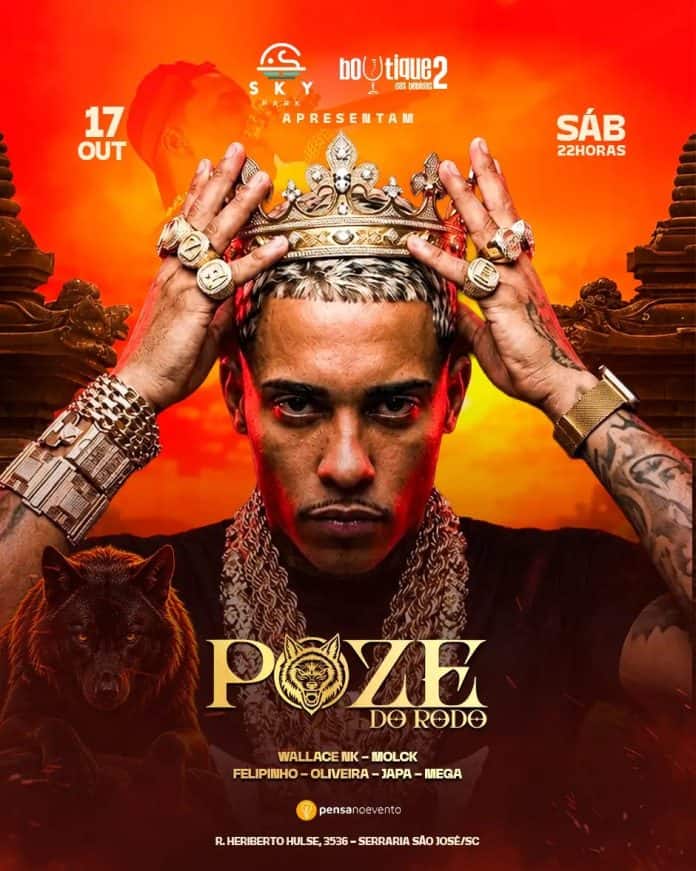 Arte oficial do show de MC Poze do Rodo no Sky Park, em São José, em 17 de outubro