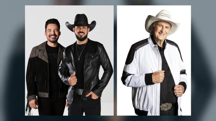 Montagem com a dupla Fernando e Sorocaba e o cantor Sérgio Reis, atrações da final do Santa Catarina Canta