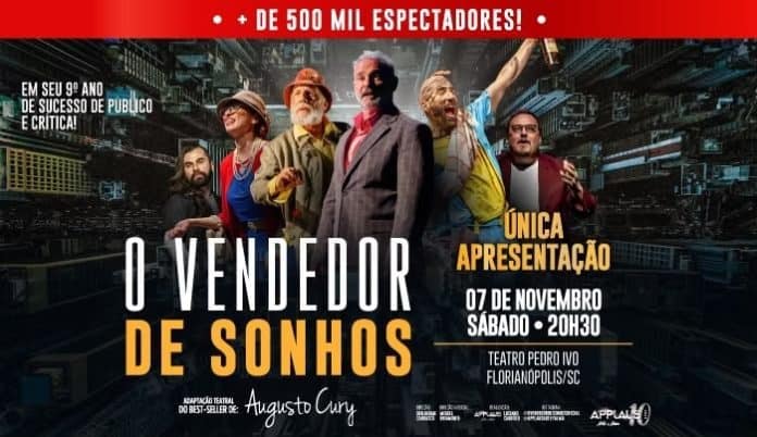 Arte oficial da peça O Vendedor de Sonhos, adaptação do livro de Augusto Cury