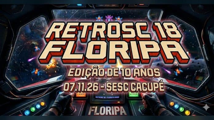 Arte oficial do 18º RetroSC Floripa, edição de 10 anos