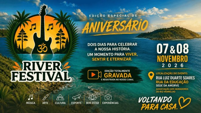Arte oficial da Edição de Aniversário do River Festival, no Rio Vermelho